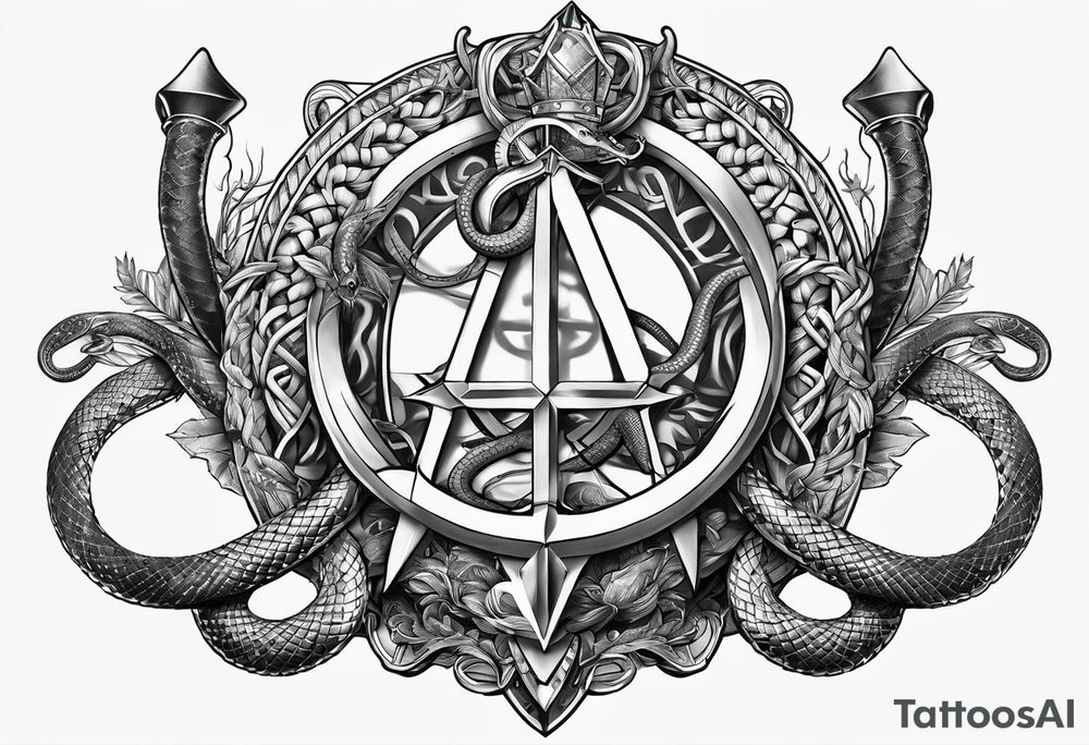staff of caduceus snakes square and compass tattoo idea