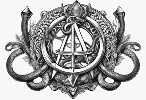 staff of caduceus snakes square and compass tattoo idea