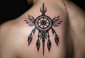 native dreamcatcher trident tattoo idea