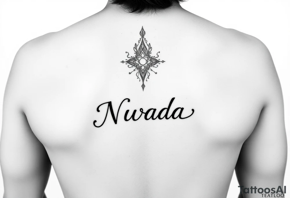 a woman's waist with the word "Nwada" written on her waist tattoo idea
