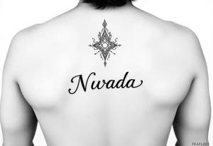 a woman's waist with the word "Nwada" written on her waist tattoo idea