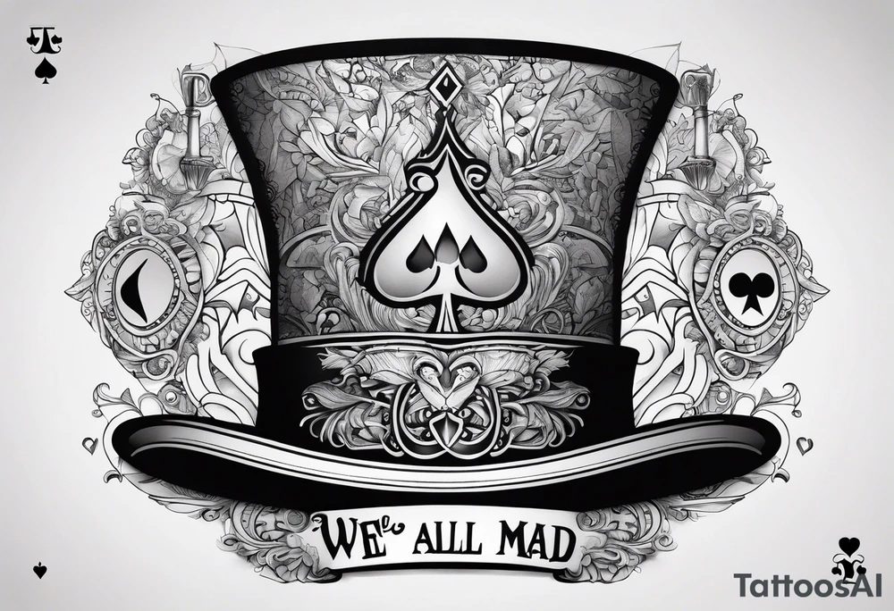 King of spades that says “we’re all mad here” with top hat tattoo idea