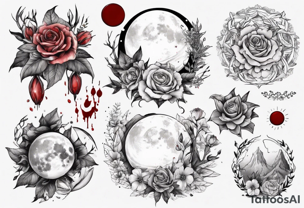 Blood moon with flowers around it tattoo idea