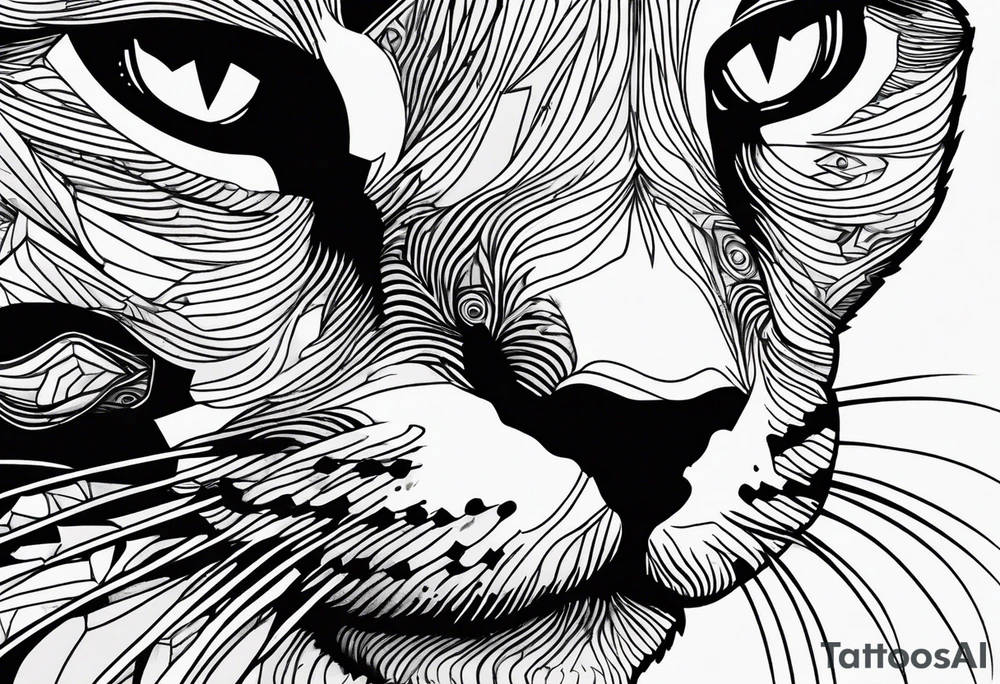 cat, abstract, geometric, lines, halftone, splatter, cat paw tattoo idea