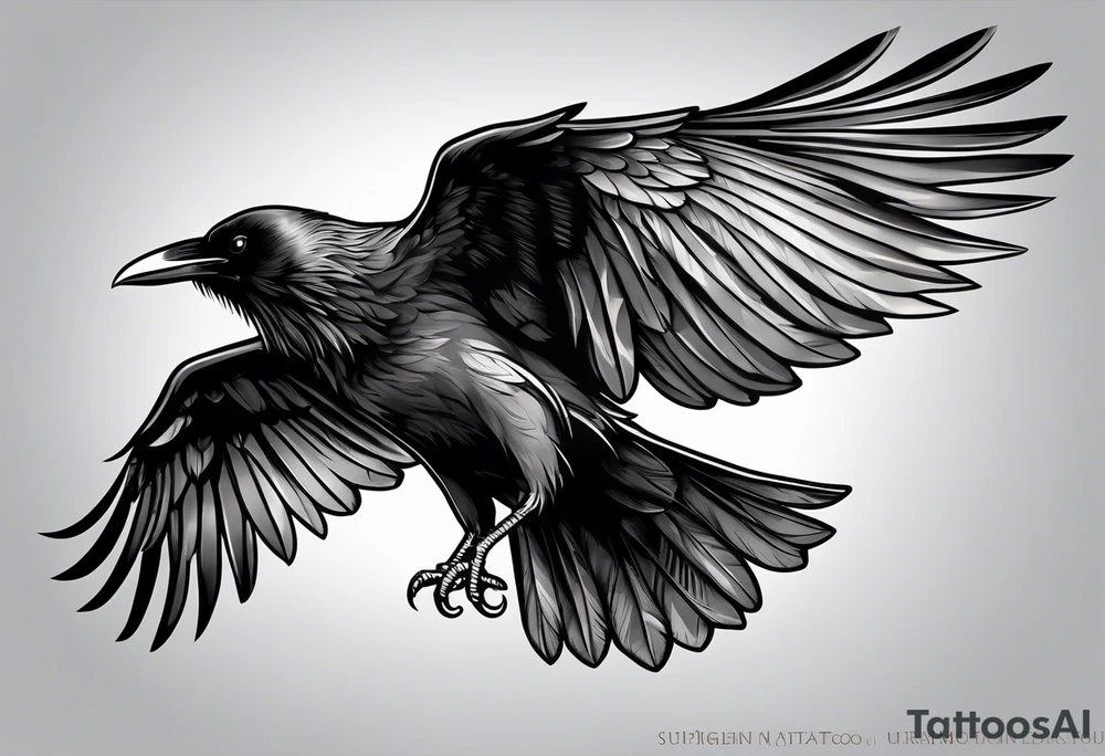 raven in flight from the back tattoo idea
