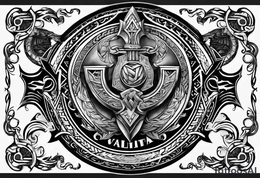 Valhalla  round 
shield axe sword valknut tattoo idea