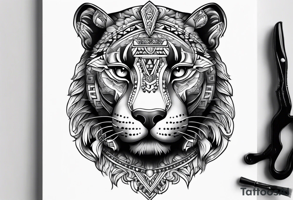 aztec black jaguar sitting tattoo idea
