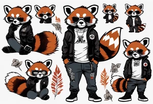 Tall Rebel red panda full body wearing aviator sunglasses and stretched up tall tattoo idea