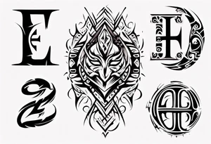 combine the letters E and H with tribal pattern tattoo idea