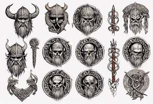Viking sleeve with heathen writing tattoo idea