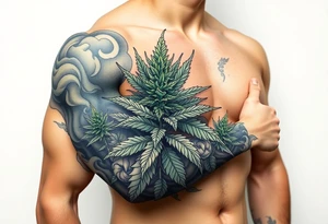Massive weed plant surrounded by smoke tattoo idea