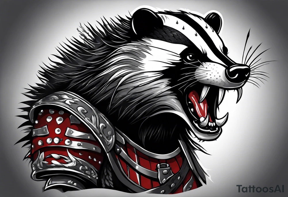 Draw me psychopath badger/Warrior with aggressive full body, killer face with a smile, very long nails and he attacks like a Bloody Gladiator to us and also, he has very deadly looking. He fights with his nails. Everybody scares after their first sight. Give me horror type Badger Tattoo. tattoo idea