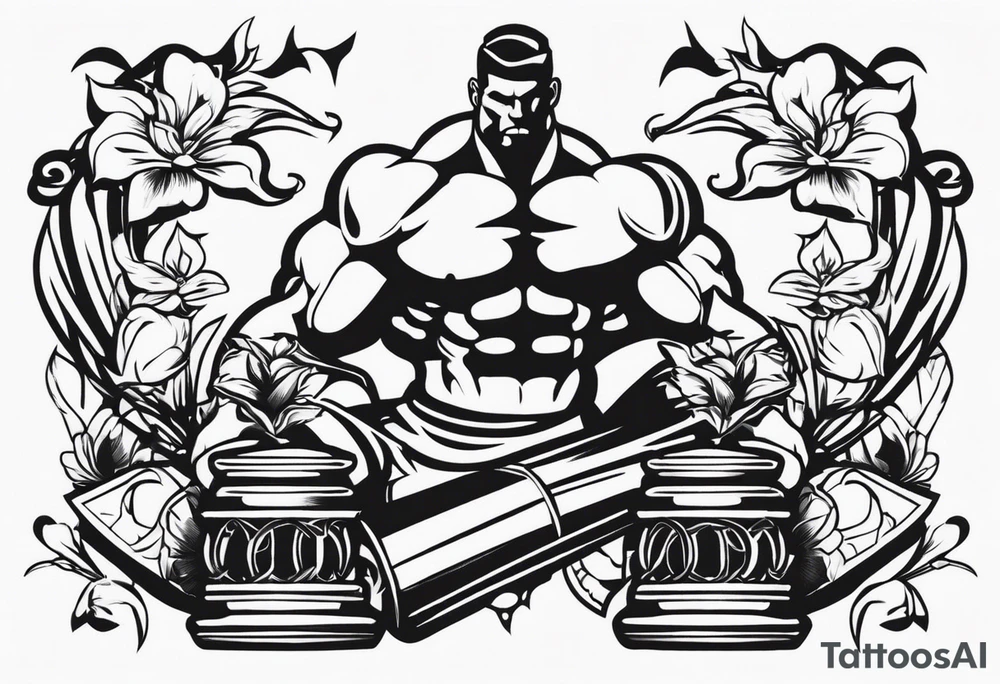 Simple design with elements linked to bodybuilding travel and freedom , no people tattoo idea