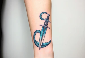 mystical snake coiled around an ancient dagger with jeweled hilt tattoo idea