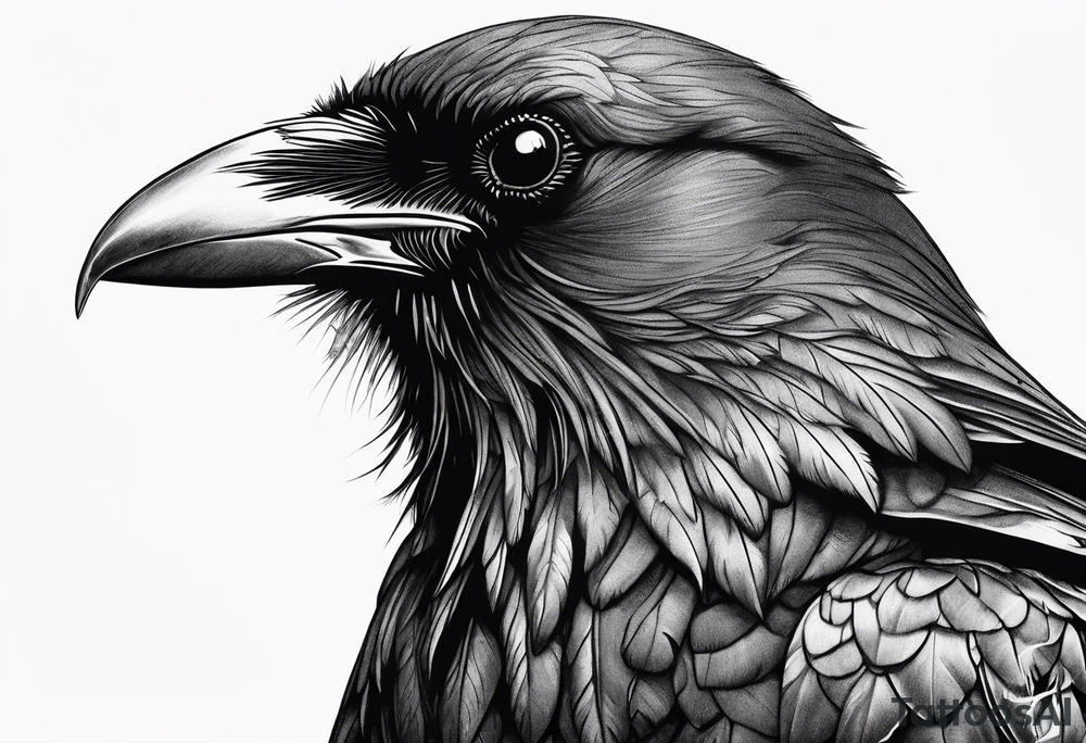 a scary black raven facing left tattoo idea