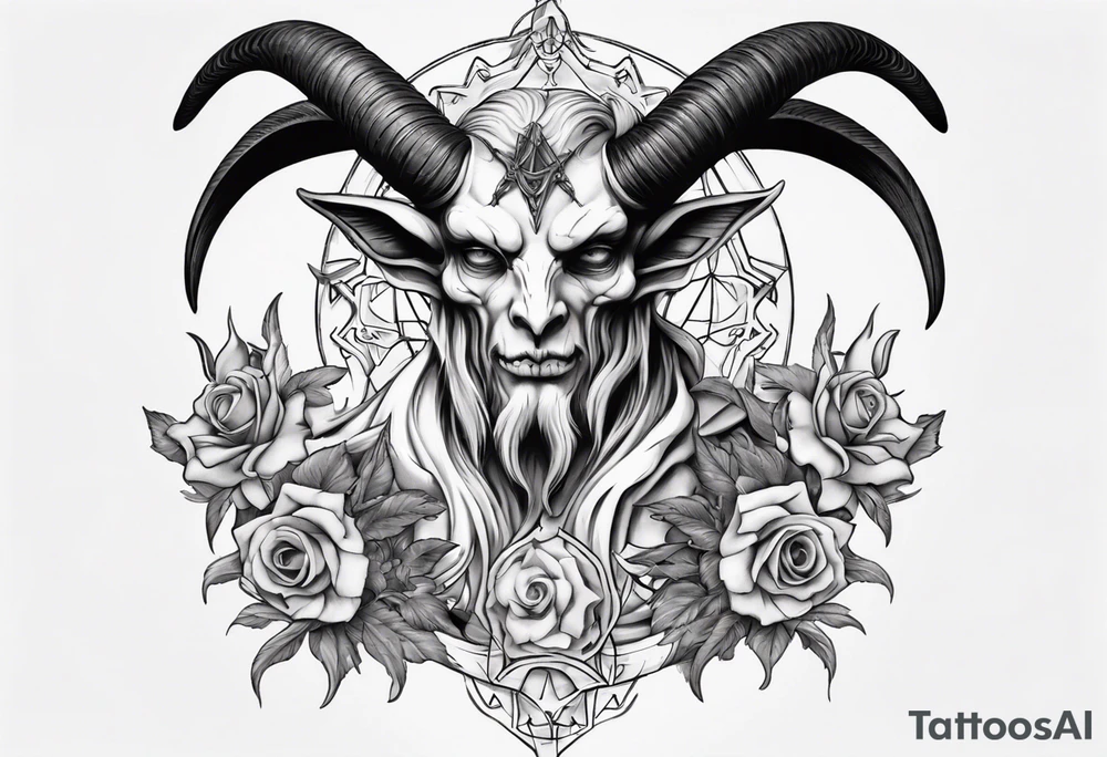 human like Baphomet friendly but dark and large no flowers tattoo idea