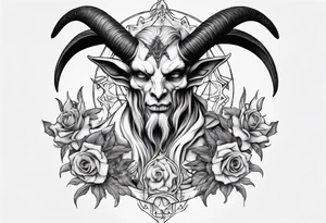 human like Baphomet friendly but dark and large no flowers tattoo idea