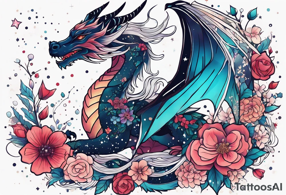 Constellation, wing , snow , cross , dragon female japan kawaii , flower tattoo idea