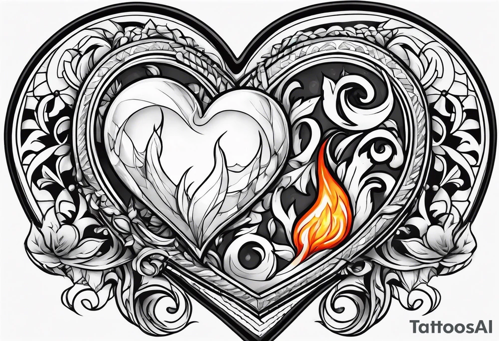 A heart that is covered in ice and also on fire tattoo idea