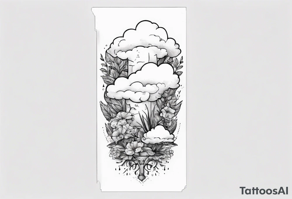 a forearm tattoo with a cloud with little plants and underneath it the date 12.08.05 tattoo idea