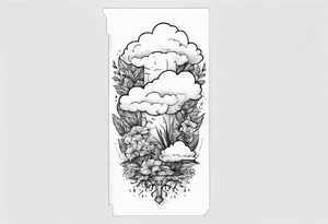 a forearm tattoo with a cloud with little plants and underneath it the date 12.08.05 tattoo idea