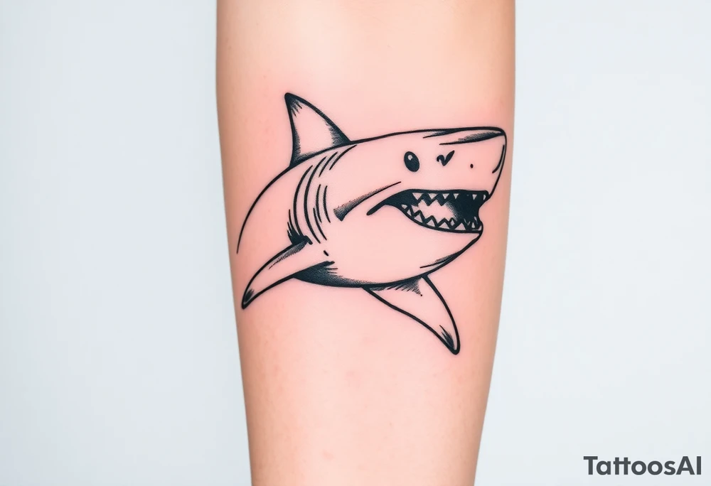 Masculine strong great white shark flowing forward in water tattoo idea