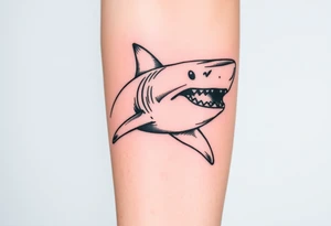 Masculine strong great white shark flowing forward in water tattoo idea