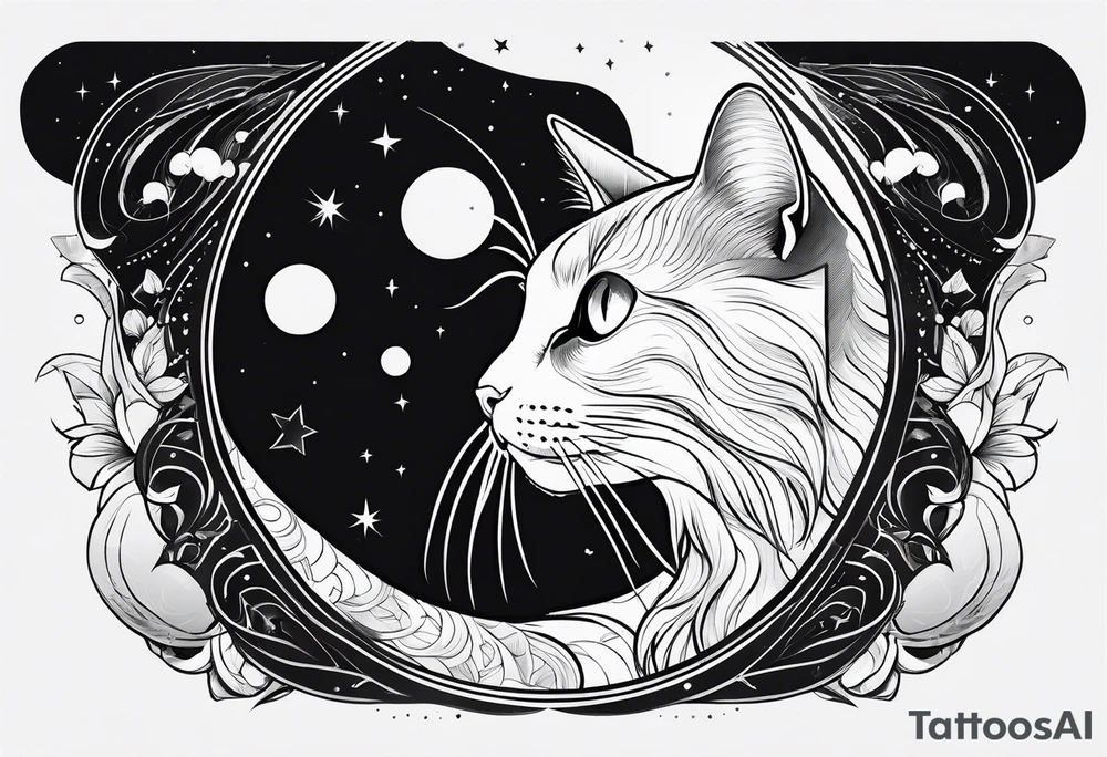 cat, space, rounded tattoo idea
