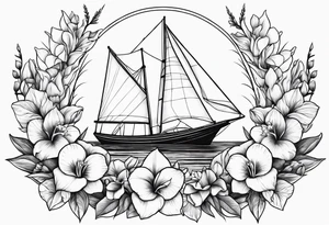 sailboat with Snapdragon gladiolus flowers tattoo idea