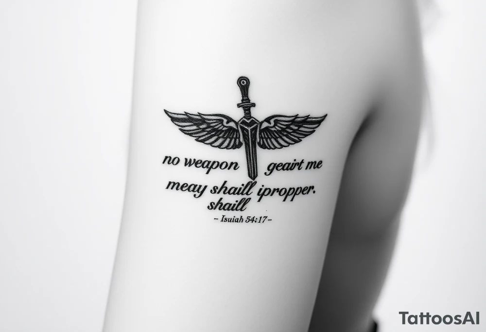 A image that depicts, Isaiah 54:17, no weapon formed against me shall prosper. tattoo idea