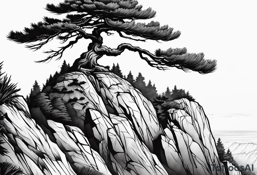 pine tree on the edge of a cliff tattoo idea