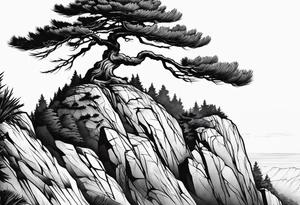 pine tree on the edge of a cliff tattoo idea