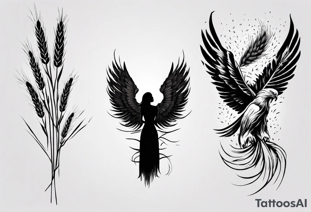 girl holding wheat eagle tattoo idea
