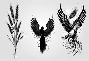 girl holding wheat eagle tattoo idea