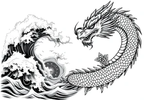 The ocean for the left side. The dragon with sumie style for the right side. That dragon goes up tattoo idea