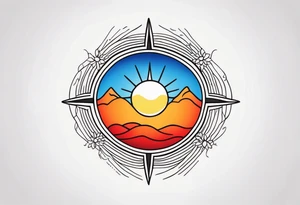 a simple red, blue, orange, and yellow sun tattoo idea