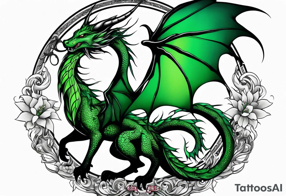 Moon fairy green dragon tattoo idea