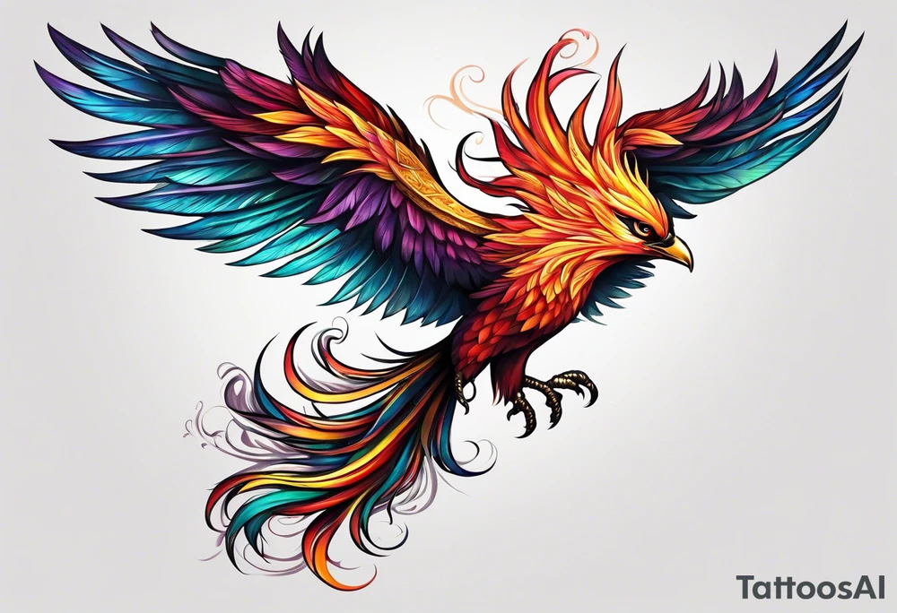phoenix 
chinese 

long tail 
elegant 
wings down
long neck
long feathers
in flight tattoo idea