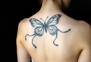 ethereal butterfly with flowing silk ribbons in moonlight tattoo idea