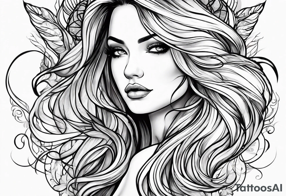 long hair flowing tattoo idea