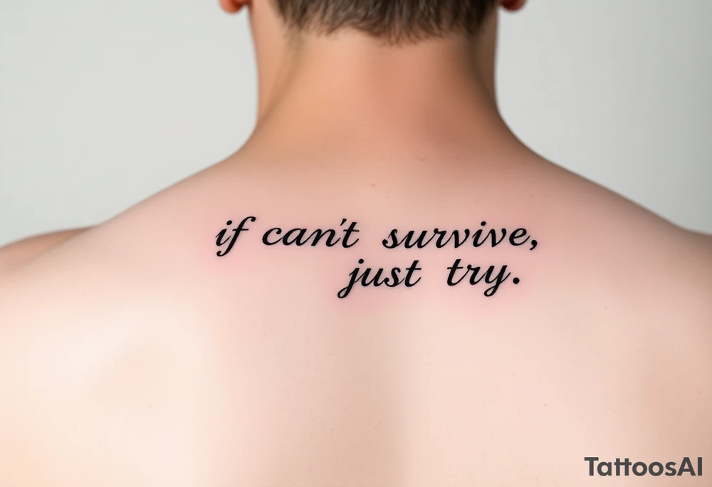 The lyrics “if you can’t survive, just try” in a fancy font on an arm tattoo idea