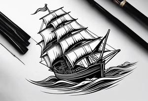 simple small sloop ship american traditional tattoo idea