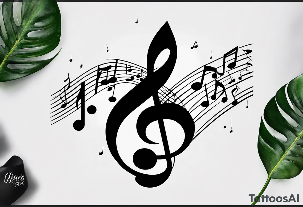 Simple minimalist tattoo in the style of single needle art depicting musical notes in the letters “l” and “r” tattoo idea