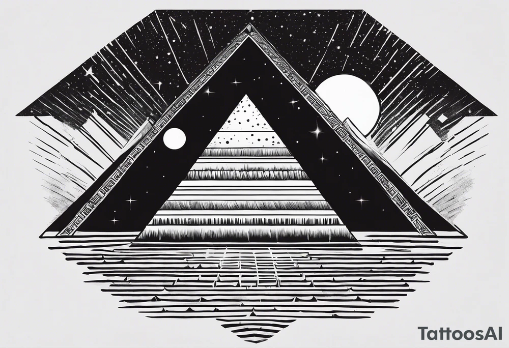 I want a tattoo of the Big Bang with a black hole and inside the black hole I want the pyramids of Giza. tattoo idea