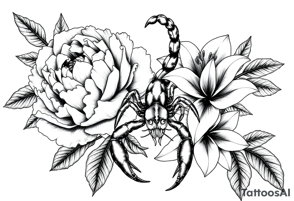 peonies and lilies with scorpion tattoo idea