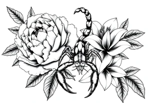 peonies and lilies with scorpion tattoo idea