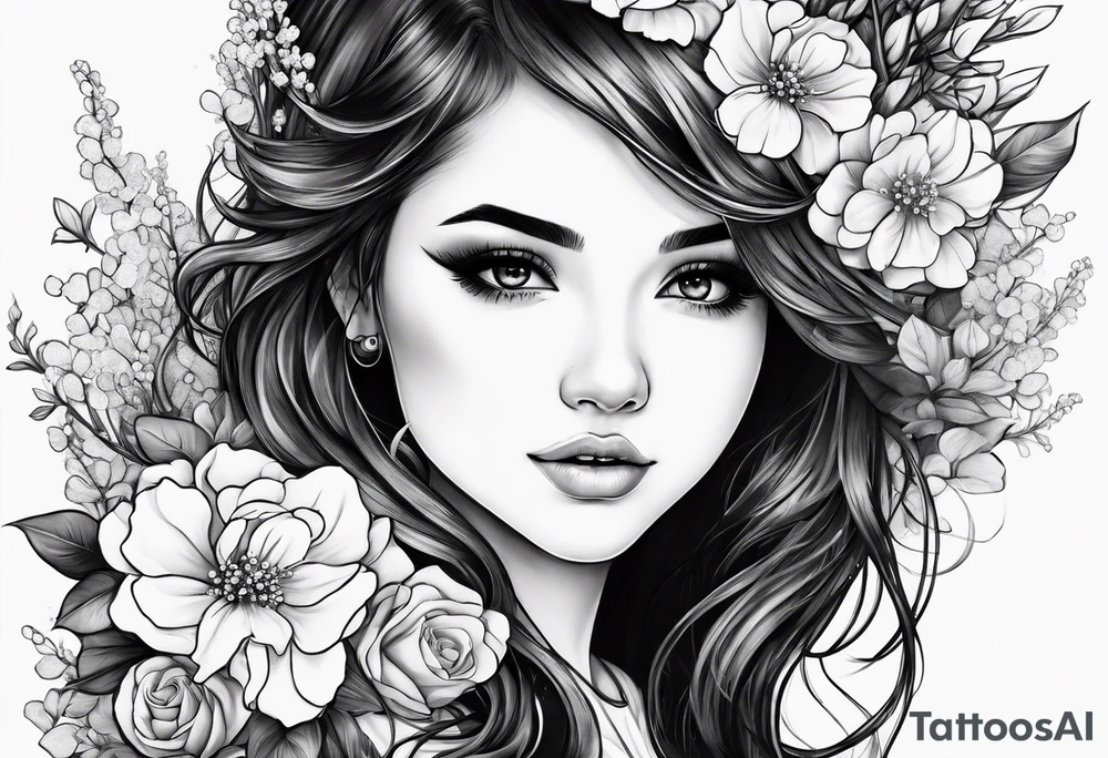 cute girl with baby's breath flower tattoo idea