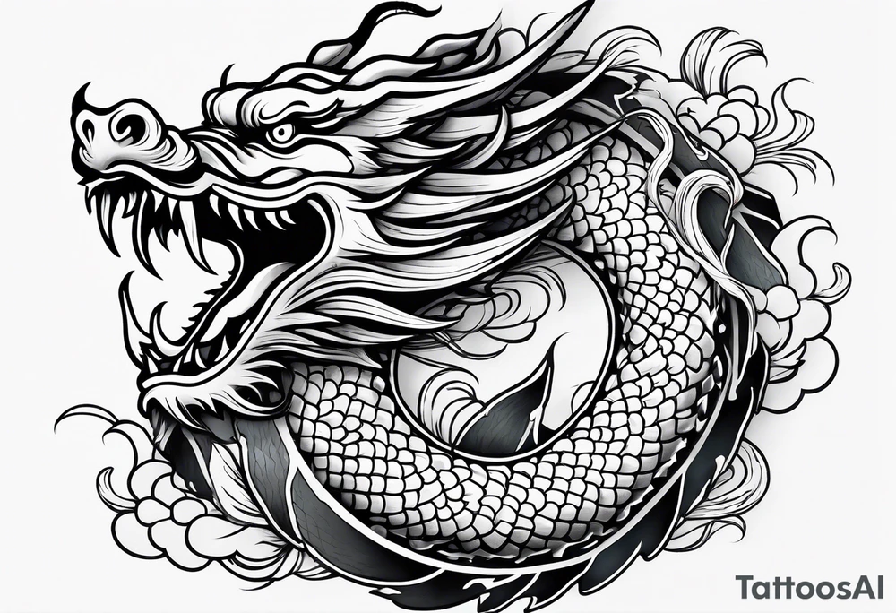 Chinese dragon, koi, water, black, shoulder tattoo idea Chinese dragon, koi, water, black, shoulder tattoo idea