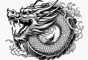 Chinese dragon, koi, water, black, shoulder tattoo idea
