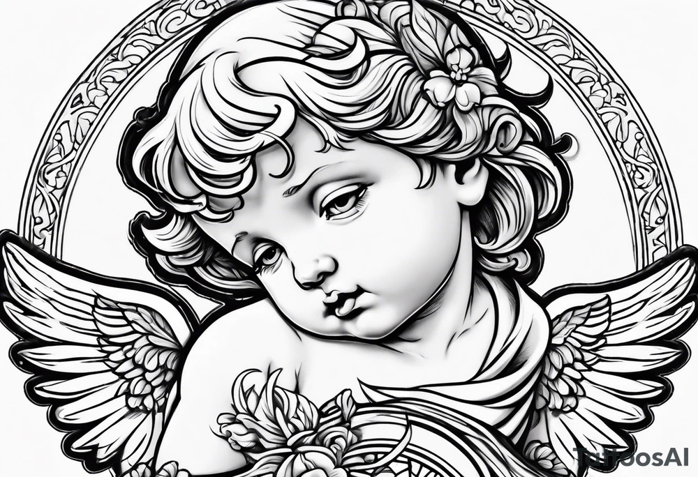 Cherub looking down tattoo idea